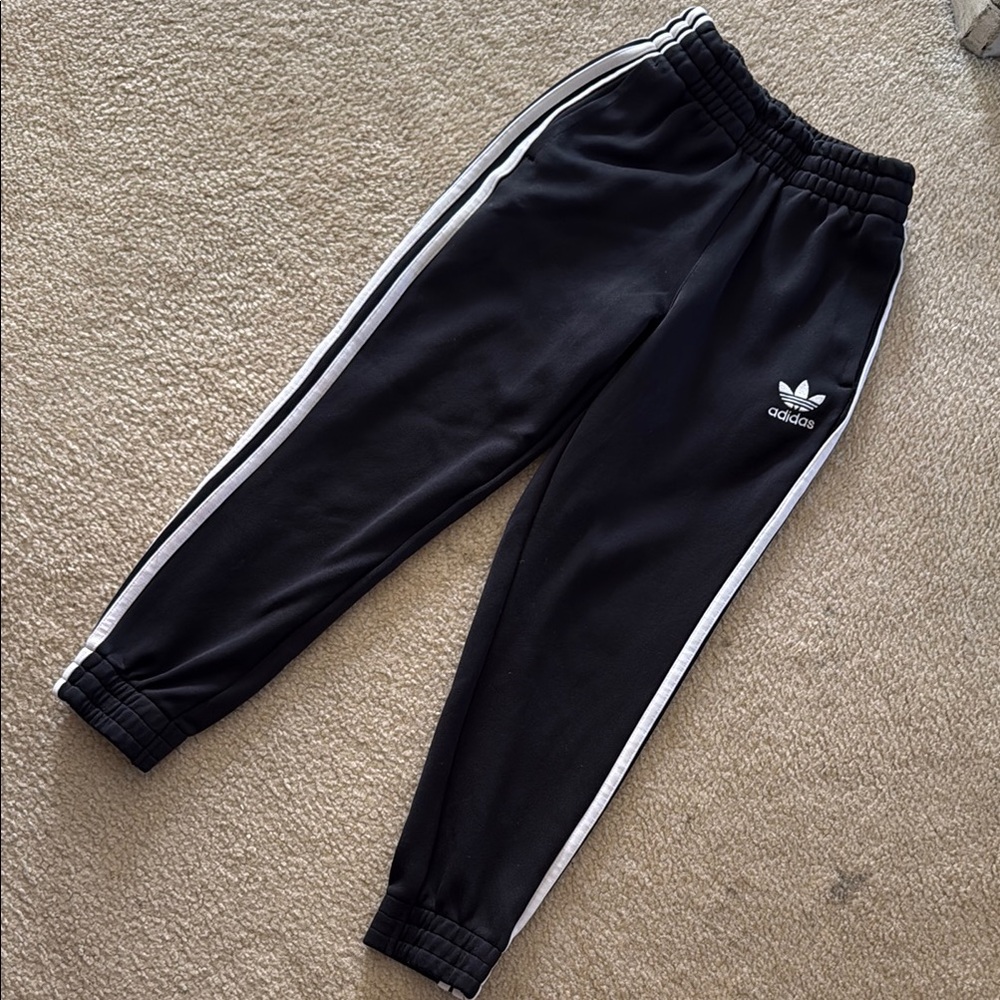 Adidas Black and White Sweatpants with 3-Stripe Design
